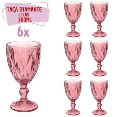 Imagem de Kit 6 Taças Diamante Copos Vidro Lilás Bico De Jaca 300ml - QUALITY HO