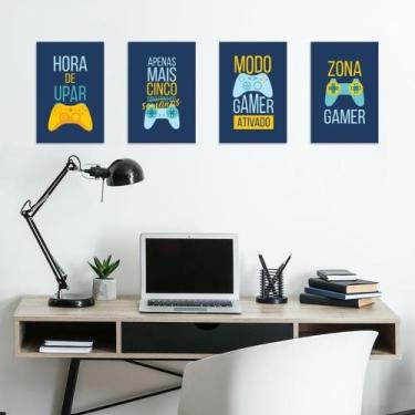 Imagem de Quadro Decorativo Zona Gamer Para Quarto Kit 4 peças Decoração Mosaico