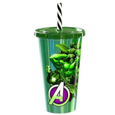 Imagem de Copo com Canudo do Hulk Infantil Vingadores Livre BPA 500ml 1 Unidade 