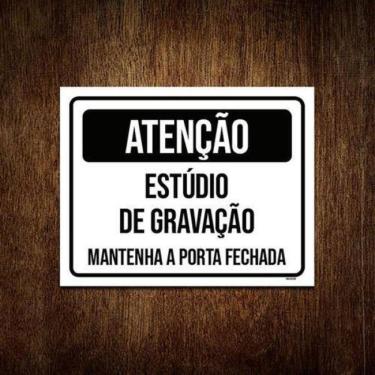 Imagem de Kit 10 Placas Atenção Estúdio Gravação Manter Porta Fechada