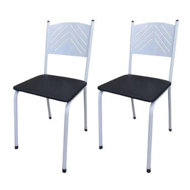 Imagem de Kit 2 Cadeira Branca de Cozinha Jantar Metal Tubular Almofadada Assento Preto
