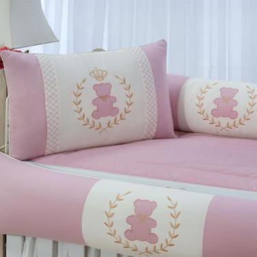 Imagem de Kit enxoval para berço bebê (lorenzo) ursinha rosê menina neutro - med