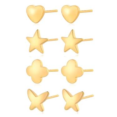 Imagem de BENEIGE Conjunto de 4 pares de brincos pequenos para mulheres e homens | Conjunto de brincos femininos banhados a ouro 14K com vários piercings | Brincos de cartilagem cruzada | Brincos de hélice de