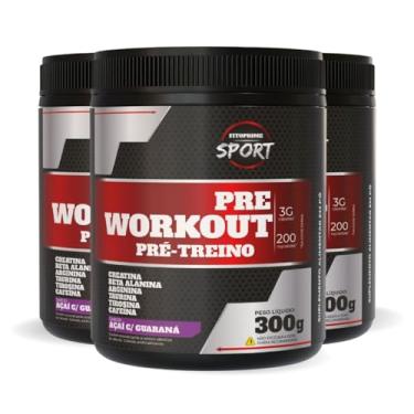 Imagem de KIT3 Pré Treino Creatina Arginina Pote 300g Sabor Açaí com Guaraná