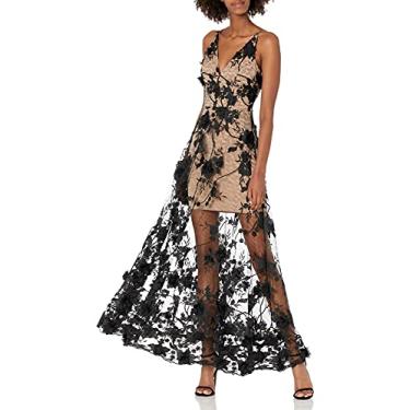 Imagem de Dress the Population Vestido longo floral sem mangas adornado, Preto/Nude Sidney, GG