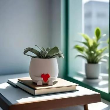 Imagem de Vaso de rosto com cabeça de cacto de resina fofo para ambientes internos e externos, decoração de casa, estante, coração, sorriso, rosto, resina, suculentas, presentes para o dia dos namorados, pote