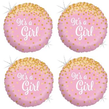 Imagem de Kit 4 Balões Metalizados 45cm Chá Revelação É Menino ou É Menina par Decoração (É Menina)