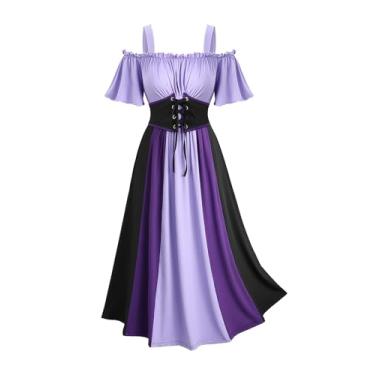 Imagem de ROSE GAL Rosegal Women Plus Size Medieval Renaissance Costume Dress Cold Shoulder Ruffles Underbust Corset Irish Dres Flutter Sleeves Goth Dress Cosplay(Purple_1/1X)