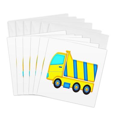 Imagem de 3dRose Cartões de felicitações gráficos Blue & Yellow Boys Dump Truck, 15 x 15 cm, conjunto de 6 (gc_210719_1)