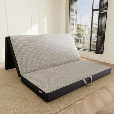 Imagem de ROXGOX Colchão de espuma viscoelástica com três dobras – Cama Queen portátil de 10 cm, tapete dobrável com capa lavável, alça e fundo antiderrapante, para trailer, viagens, acampamento, ioga, 198 x
