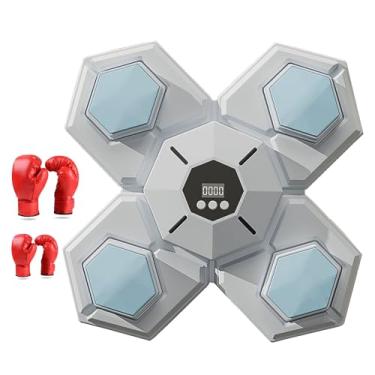 Imagem de Rock88 Máquina de boxe musical, decoração de parede de boxe musical interativa com luvas, equipamento de treino de boxe para casa e escritório, cinzento, 2 luvas