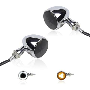 Imagem de FACAILAHA Universal Chrome Front Bullet LED setas 12V Motocicleta Switchback Luzes de seta Luz de Corrida Compatível com Honda CB1100 Harley XL883 Yamaha Indian Triumph Kawasaki Chopper