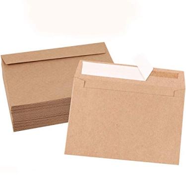 Imagem de Pacote com 100 envelopes de papel Kraft marrom A7, 13 x 17 cm, aba quadrada para destacar e colar, perfeita para casamentos, convites, chá de bebê, artigos de papelaria para geral, escritório, 14 x 19