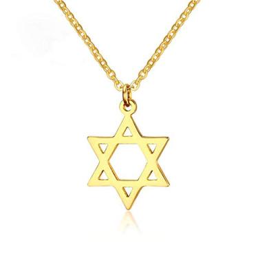 Imagem de Yifnny Colar de estrela de Davi, colar hexagrama Megan Estrela de Davi, colar com pingente banhado a ouro 18 K, corrente de aço inoxidável, colar de Israel, joia judaica para mulheres e homens, Metal,