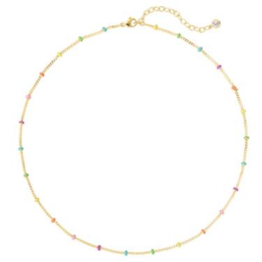 Imagem de WEARON Gargantilha feminina banhada a ouro 18 K com contas delicadas, gene fígaro, coração, espinha de peixe, clipe de papel, gargantilha delicada, presente para mulheres, Sem Pedra Preciosa