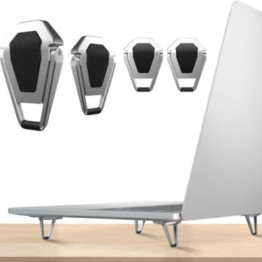 Imagem de ELE DEPI Almofada de resfriamento portátil de liga de zinco para laptop - Pernas ergonômicas para laptops de 12 a 50 polegadas (prata, 4 peças)