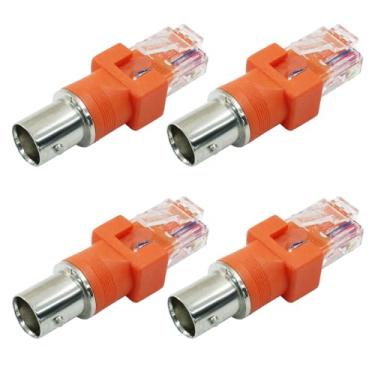 Imagem de Jiozermi 4 peças de adaptador conversor Bnc para RJ45, conversor coaxial fêmea Bnc para RJ45 macho adaptador Ethernet para testador de linha (laranja)
