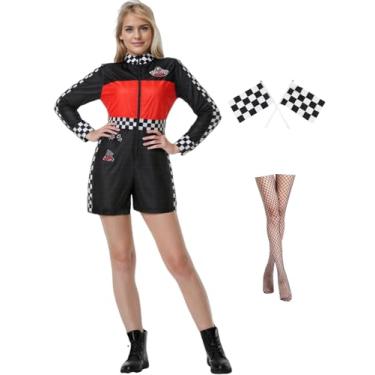 Imagem de GRAJTCIN Fantasia feminina de corrida de corrida de motorista de carro de corrida de manga comprida macacão de corrida roupa de Halloween (GG, preto)