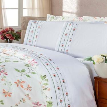 Imagem de Jogo de Cama Queen Belize Floral Rose Enxovais Aquarela 4 peças