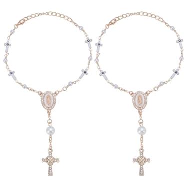 Imagem de WEBEEDY 2 peças espelho retrovisor de carro contas automotivas medalha de carro e cruz pendurado carro cruz bênção para homens mulheres caminhão bicicleta motocicleta carro interior pendurado e