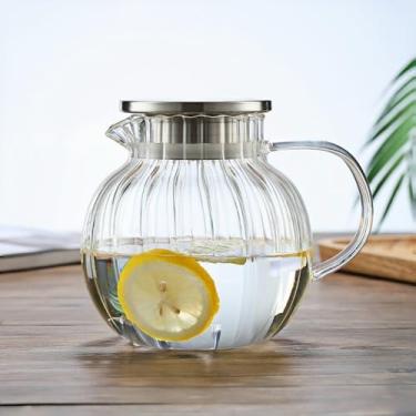 Imagem de RYUHYF Jarra de água de vidro de 1,2 l com tampa de filtro de aço inoxidável, jarro de água quente/fria, garrafa de suco (transparente)