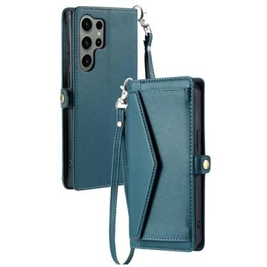 Imagem de HJZSZX Para Samsung S23 FE Crossbody Couro Carteira Cartão Telefone Capa Cordão Capa (Para Samsung S23 FE/Verde)