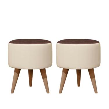 Imagem de Kit 02 Puff Redondo Estofados Conjunto Banqueta Para Apoio Dos Pés Decorativa (SUEDE AREIA/MARROM)