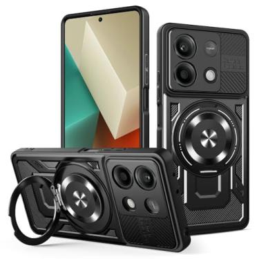 Imagem de Kukoufey Capa compatível com Xiaomi Redmi Note 13 Pro 5G, compatível com Xiaomi Poco X6 5G, compatível com MagSafe, suporte magnético giratório de 360 graus, capa para celular preta