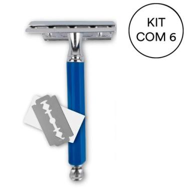 Imagem de Kit 6 Aparelho De Barbear Aço Inox E Cabo Plástico Azul - NYBC Beauty