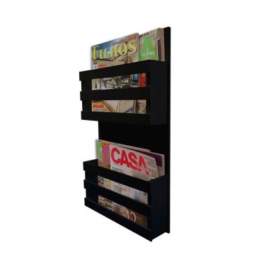 Imagem de Revisteiro De Parede Porta Revistas Livros Preto Laca