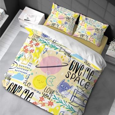 Imagem de Hippie Graffiti Conjunto de Capa de Edredom Queen Size para Crianças Meninos Jovens Roupas de Cama Modernas com 2 Fronhas Zíper 220 x 240 cm -50 x 75 cm * 2