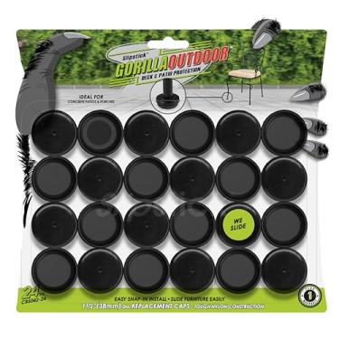Imagem de Slipstick Protetores De Perna Para Cadeira Pátio Gorilla Outdoor 1-1/2" Móveis Ferro Forjado (Pacote Com 24), Proteção Piso, Substituição Pés, Deslizadores Mesas E Cadeiras Metal, Nylon