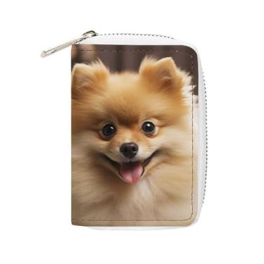 Imagem de NTVOWPZO Carteira masculina com suporte de cartão de crédito macio para cartão de visita, linda capa para cartão de cachorro da Pomerânia com zíper
