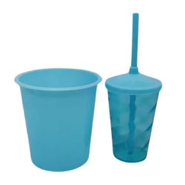 Imagem de 30 Kit Festa Baldinho Pipoca 1Lt + 30 Copos 400 Ml Lembrancinha Cinema Chá Reveleção (AZUL BB TRANSLUCIDO)