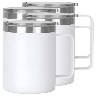 Imagem de Kit 4 Caneca Termica 360ml em Aço Inox com Tampa e Alça - Ideal para Café, Cerveja, Bebida Quente e Gelada, Chopp (Branco)