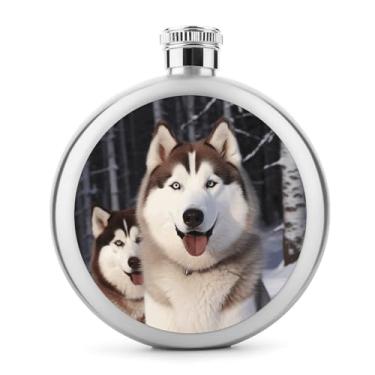 Imagem de Cantil de metal, Huskies Print Hip Flask de aço inoxidável garrafa portátil garrafa de viagem leve garrafa durável