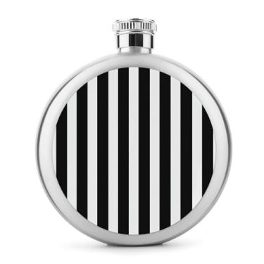 Imagem de Cantil de aço inoxidável, preto e branco com impressão listrada de bolso cantil garrafa de viagem portátil garrafa de licor portátil cantil de metal