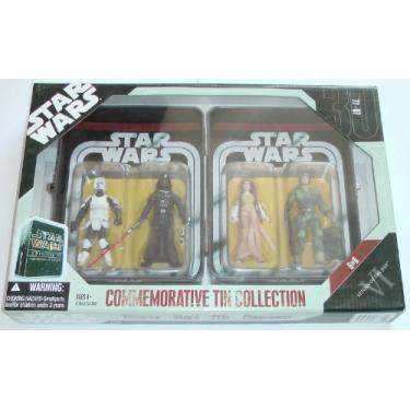 Imagem de Star Wars Episode VI 6 Collectible Tin Action Figure Set RETURN OF THE JEDI with 4 Action Figures: Biker Scout Trooper, Darth Vader, Princess Leia Ewok, Rebel Commando