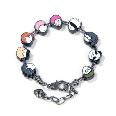 Imagem de SONGCHANGJEWELRY Pulseira de pingentes JJK DIY – 9 mini caras de anime em estilo Chibi – Gojo, Yuji, Sukuna, Panda e mais – Corrente de liga removível para fãs e colecionadores
