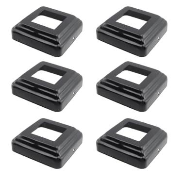 Imagem de Tsnamay 6 peças de cobertura de base de poste de convés, capas de base de poste de moldagem integrada de ferro galvanizado para grades de escada de ferro, grades de varanda, capas de saia de poste, 40