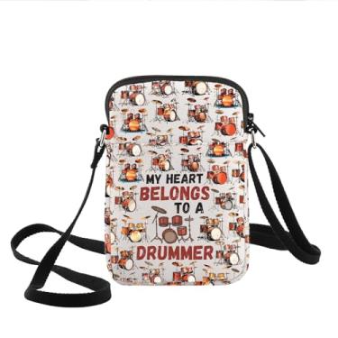 Imagem de KEYCHIN Bolsa tiracolo Drumming Drum Lover Gifts My Heart Belong To a Drummer Shoulder Bag Drum Merchandise, Bateria Cb, Tendência