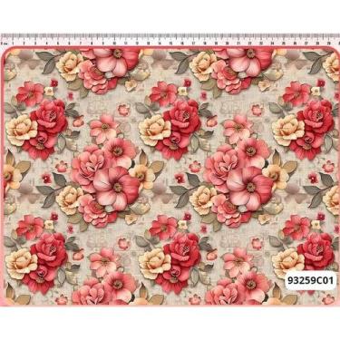 Imagem de Tecido Tricoline Estampado Digital Coleção Rosário Rosas Grandes 50x15