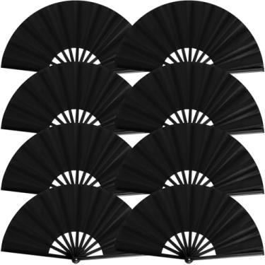 Imagem de Blulu 8 peças de leques dobráveis grandes para dança em linha, botas de 33 cm no chão Clack para dança em linha para mulheres e homens (preto)