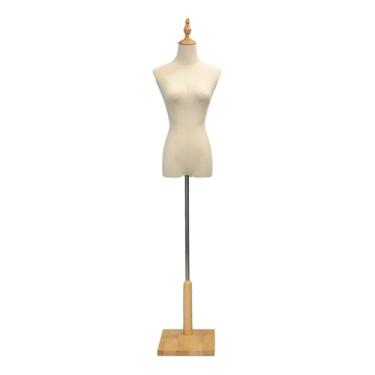 Imagem de Mannequin Torso de manequim feminino com base quadrada de madeira maciça, adequado para saias curtas, camisetas, jaquetas e expositores de roupas(Wood color,Medium)