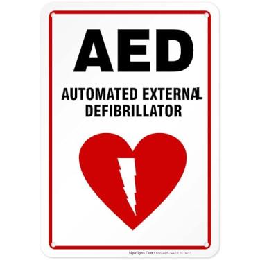 Imagem de desfibrilador externo automático, 10 x 7 "aluminio, para uso interior o exterior – por Sigo signos