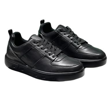 Imagem de Tênis masculino de sola grossa da moda britânica, leve, confortável, couro legítimo, casual, masculino, Preto, 41