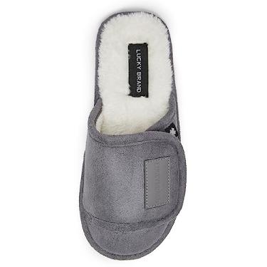 Imagem de Lucky Brand Chinelos para meninos – Pantufas felpudas antiderrapantes de espuma viscoelástica para crianças – Sola de borracha macia de pelúcia para quarto, Cinza, 18