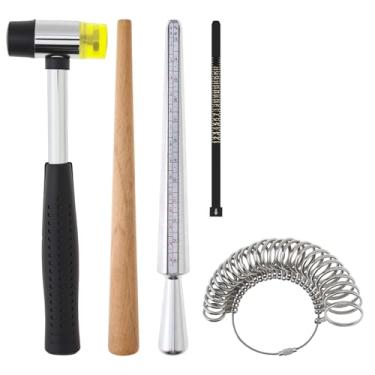 Imagem de Smgda Ferramenta de medição de mandril de anel de aço kit de medidor de tamanho de anel de borracha martelo de joalheiro metal tamanho dedo vara fio envoltório anéis dimensionadores para homens