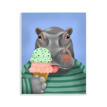 Imagem de Stupell Industries Design artístico de placa de parede de hipopótamo e cone de sorvete por Jilly Jack Designs, 14 x 11