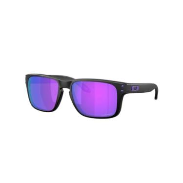 Imagem de Oakley Óculos de sol quadrados Holbrook XL OO9147 | Pacote com kit de limpeza e bolsa de microfibra adicional, Preto fosco/violeta Prizm